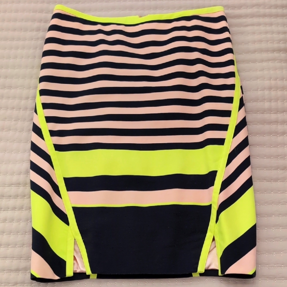 GUC Ted Baker Striped Neon, Navy and Pale Pink Women's Skirt